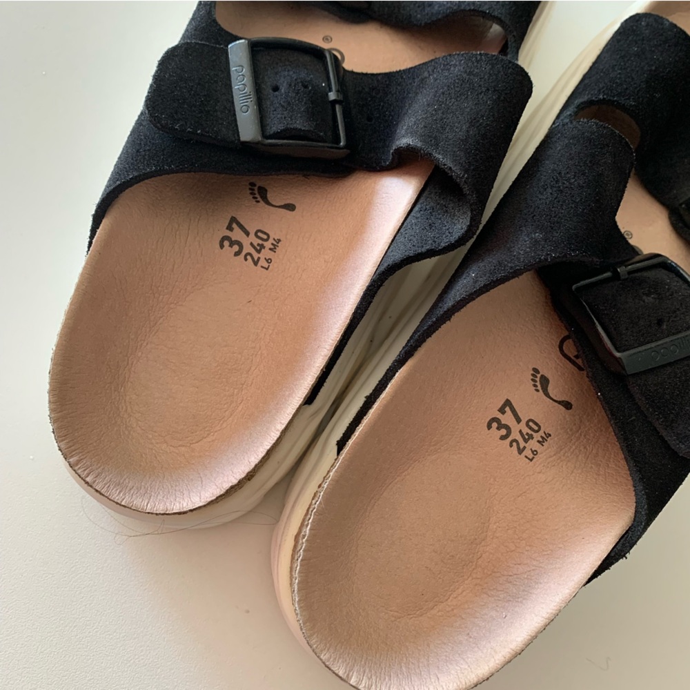 Birkenstock Black Suede Platform Papillio Arizona Sandal Size 7 US SIZE 37 EU - Picture 2 of 6